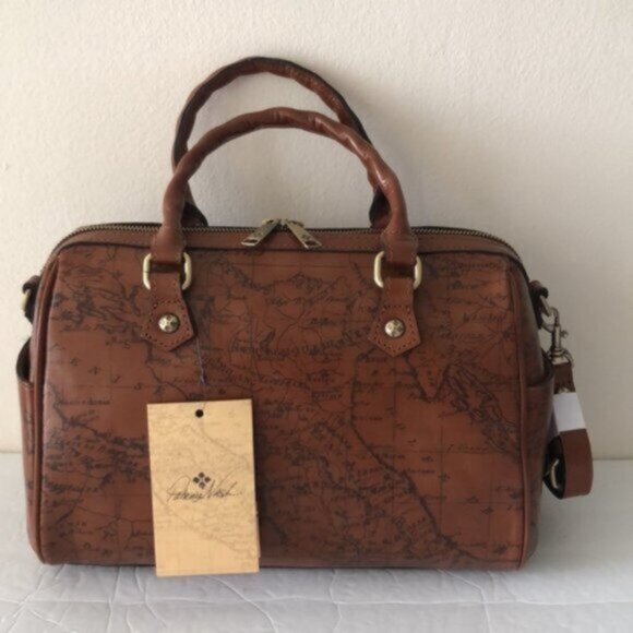 Patricia Nash Skye Speedy Satchel Leath Zip Zip Xbody Sign Map Print Riot Rust - Picture 5 of 16